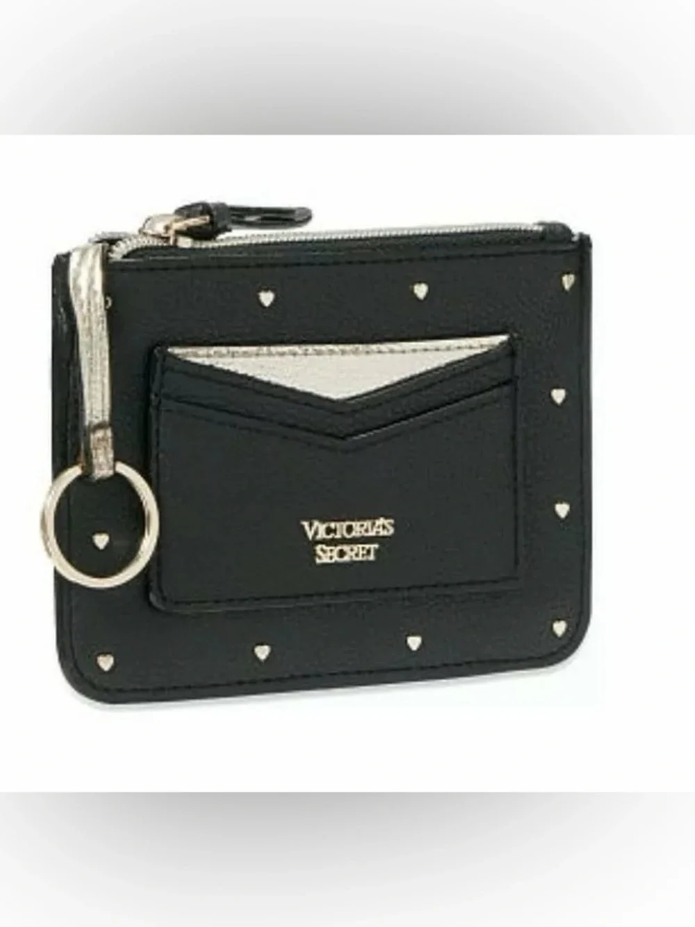 Victoria's Secret Black Card Wallet with Gold Accent studs and Keychain NWOT - Picture 2 of 6